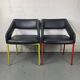 Pair of metal and leather armchairs / Green & Red