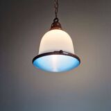 Suspension Bauhaus en opaline blanche et verre satiné bleu, années 1920