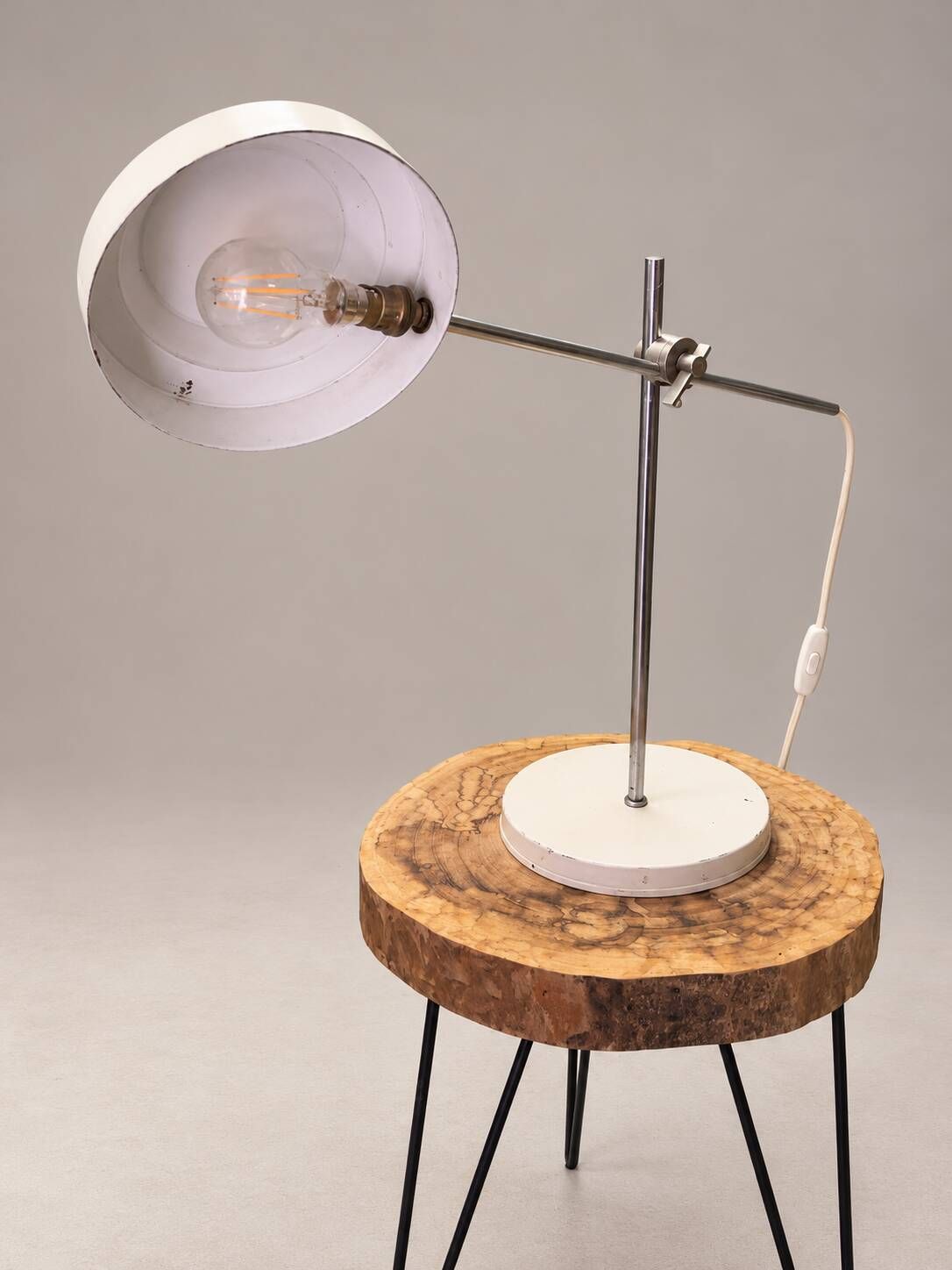 Vintage adjustable desk lamp in chrome and white metal – 1970s