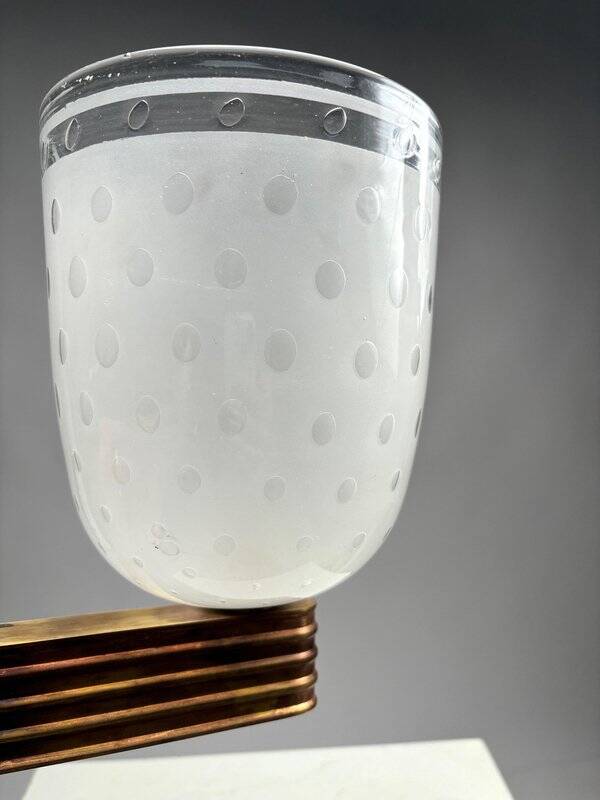 Large Art Deco Wall Lights in Blown Glass and Brass, Italy, 1940s, Set of 2