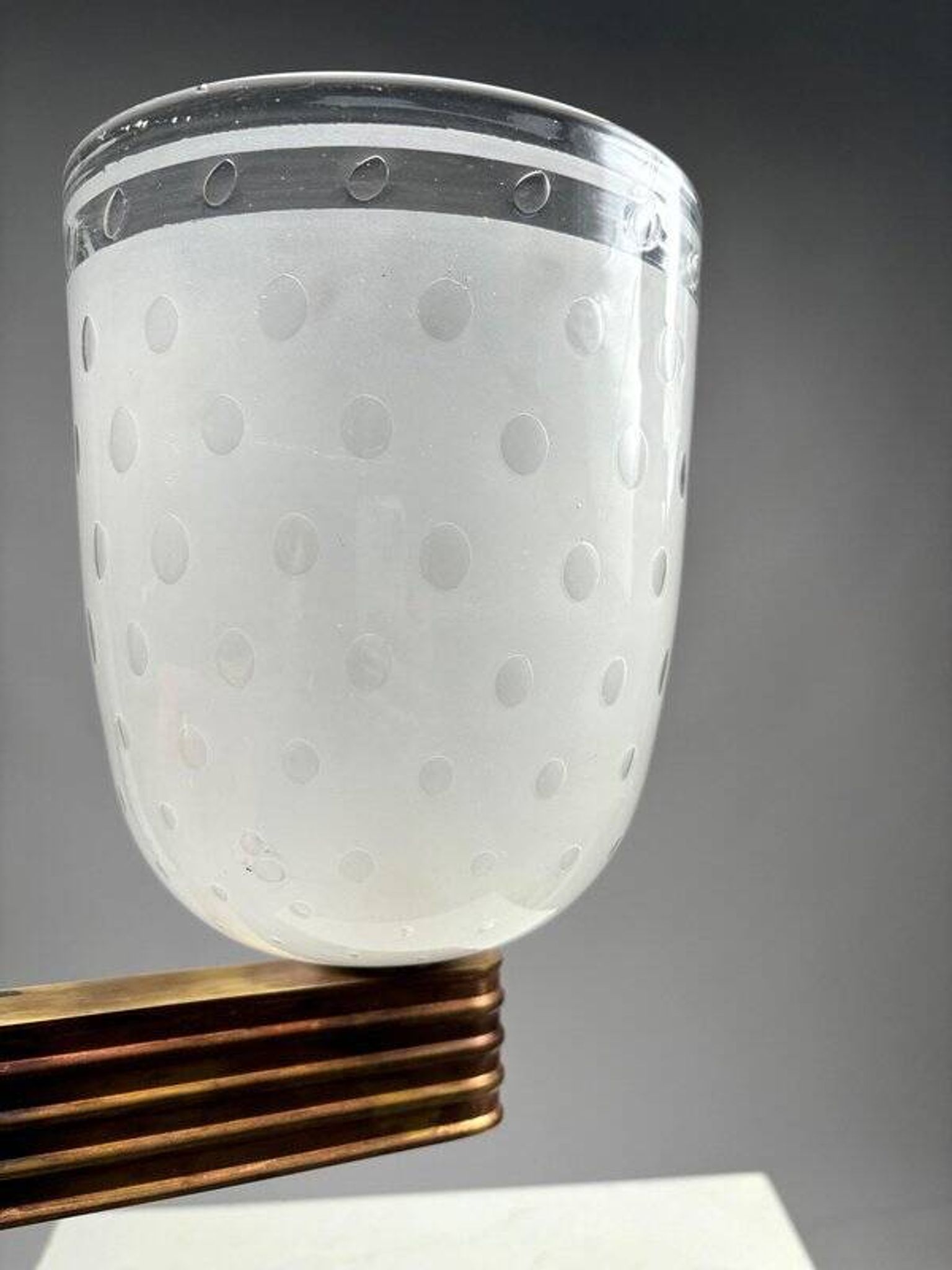 Large Art Deco Wall Lights in Blown Glass and Brass, Italy, 1940s, Set of 2