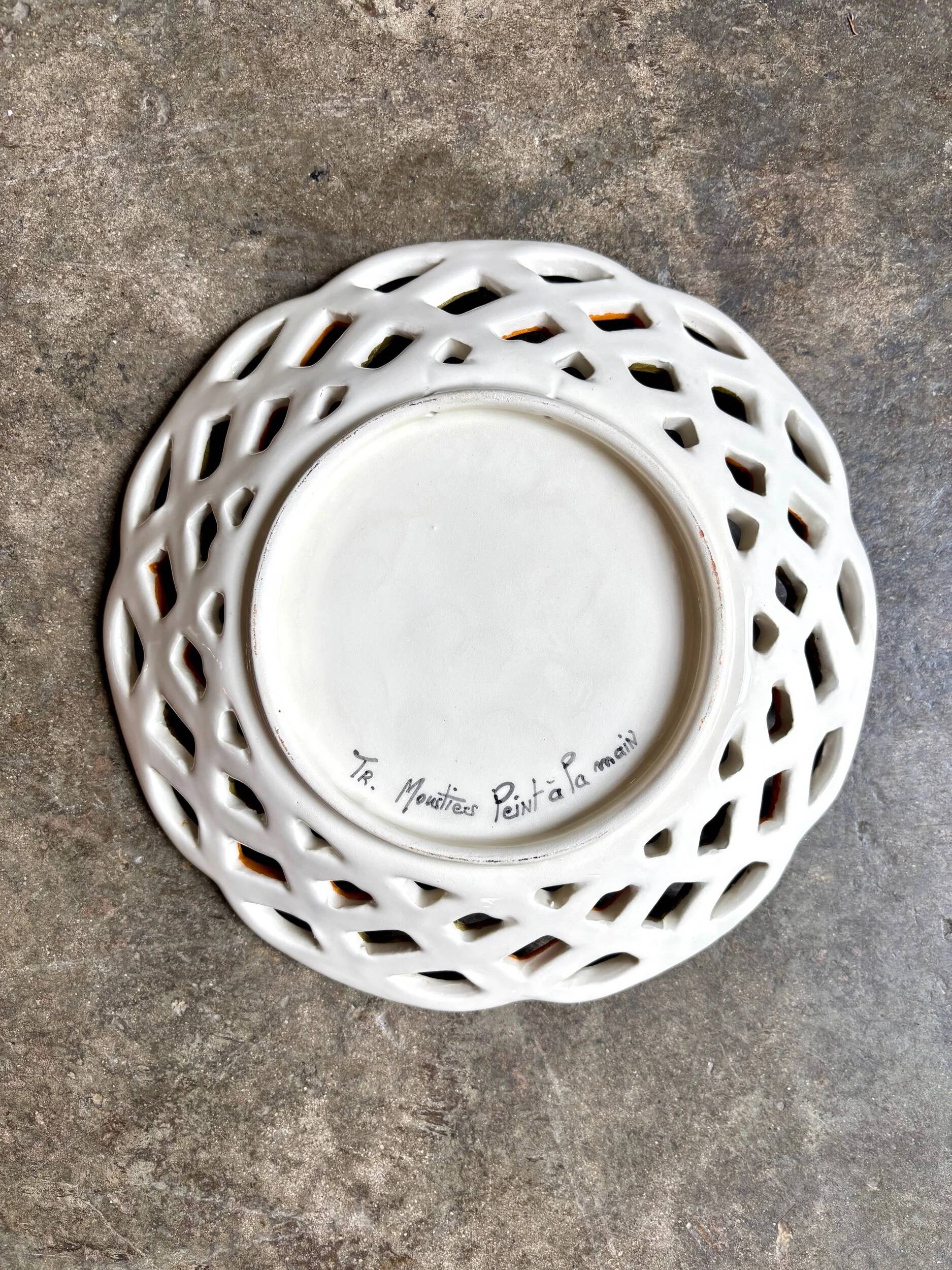 Openwork Moustiers bowl in hand-painted earthenware