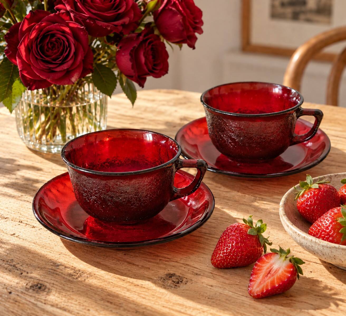 Set of cups and saucers Arcoroc Sierra ruby – 1970s