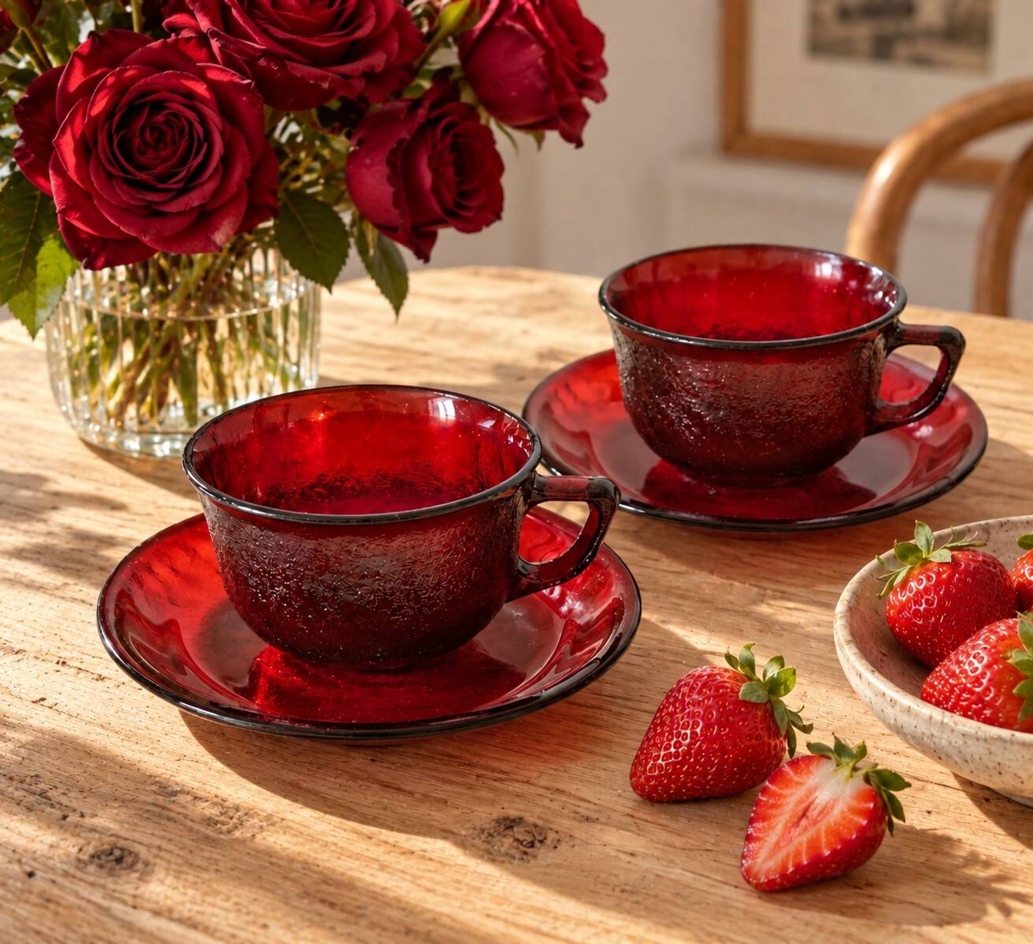 Set of cups and saucers Arcoroc Sierra ruby – 1970s