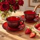 Set of cups and saucers Arcoroc Sierra ruby – 1970s