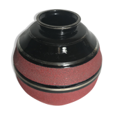 Vase boule ancien art deco céramique émaillée noir & rouge vintage