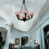 Pink Liberty Style Wrought Iron Chandelier 1960’s