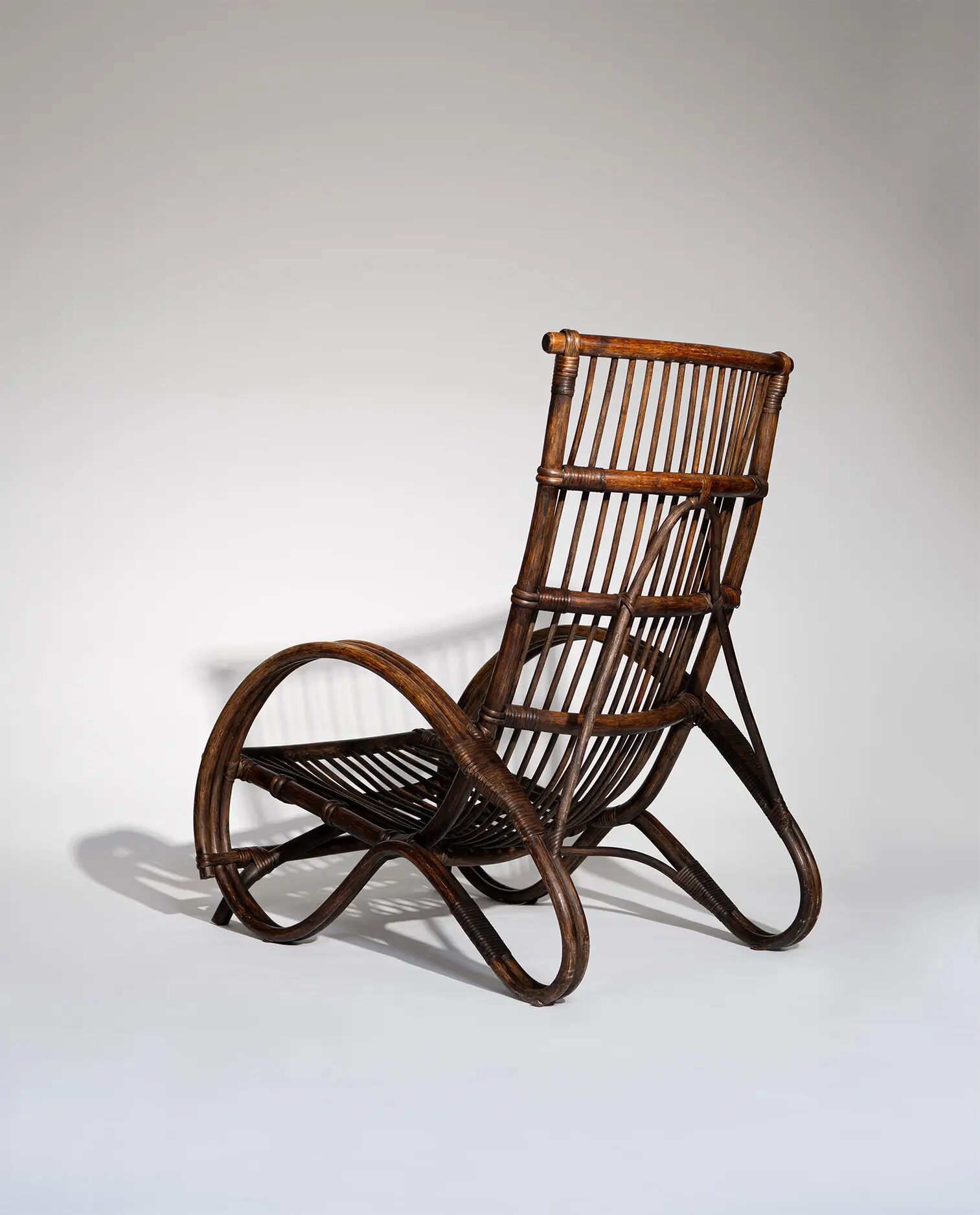 Pair of Sculptural Dutch Rattan Lounge Armchairs, Mid-Century Modern, 1960s