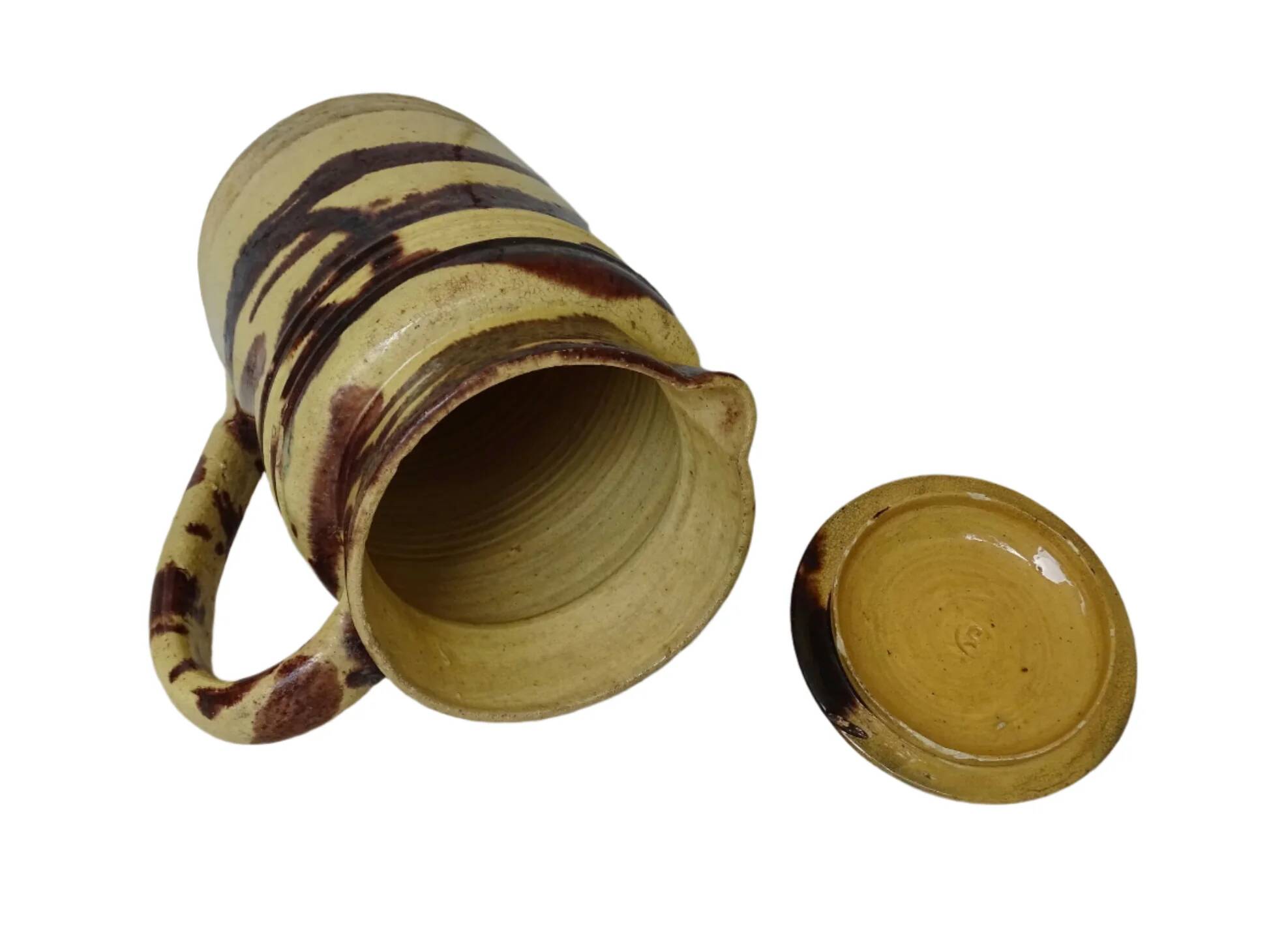 Pichet ancien en céramique française avec couvercle, provenant de Dieulefit