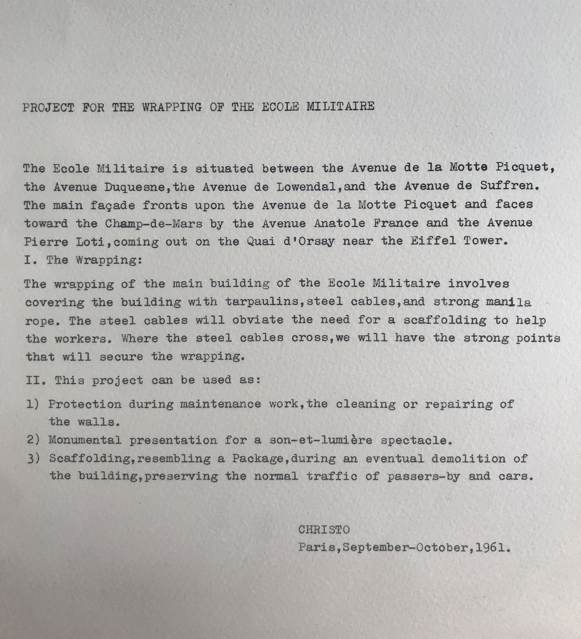 Original lithograph signed by CHRISTO, Wrapping of the Ecole Militaire, 1970