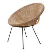 Fauteuil en rotin tressé, années 1950