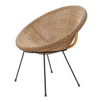 Woven rattan armchair, 1950s