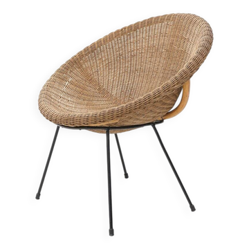 Woven rattan armchair, 1950s