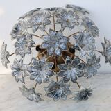 Large Murano Vintage Ceiling Light Black Flowers, 1970s