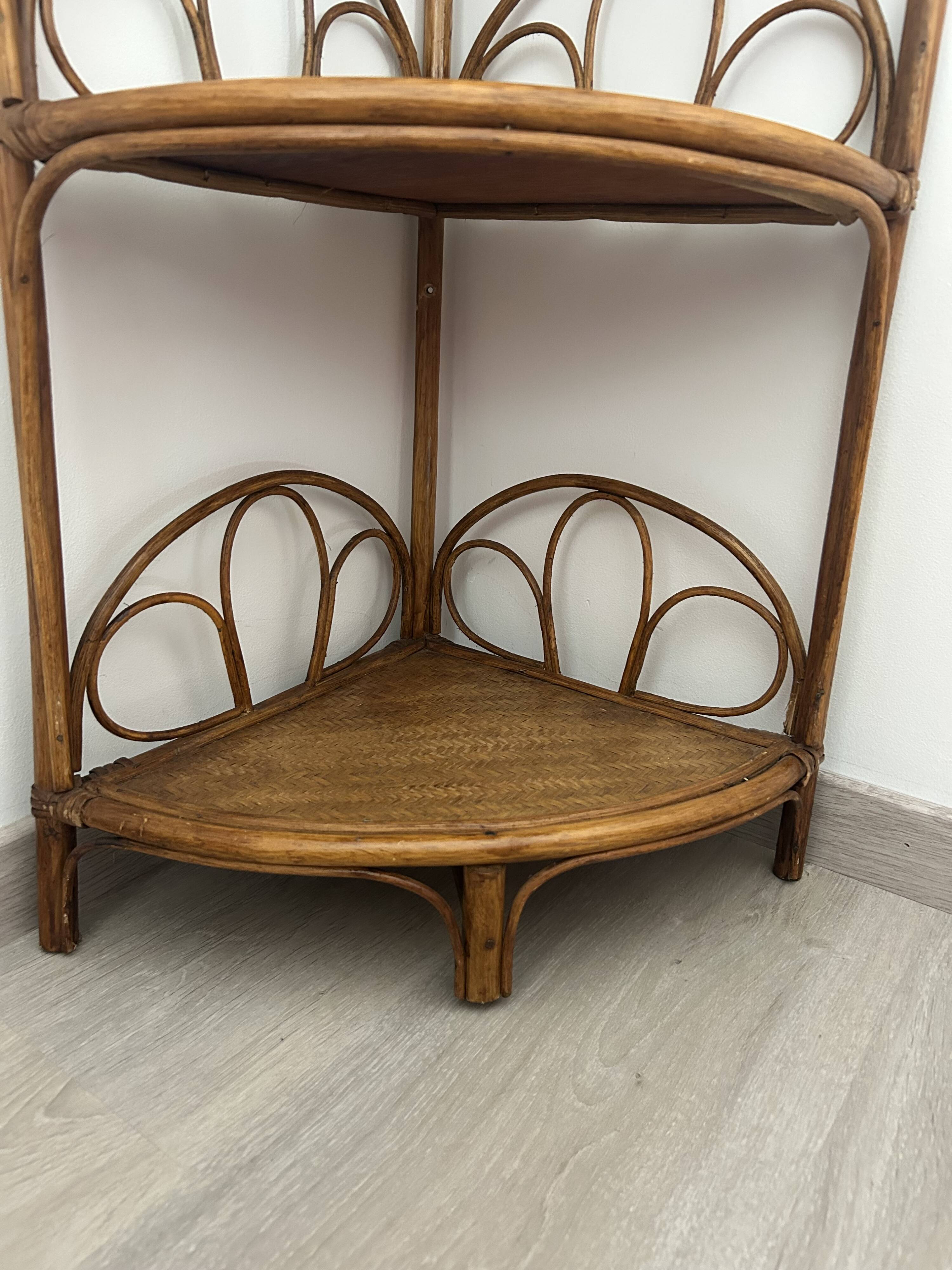Corner bedside tables in rattan