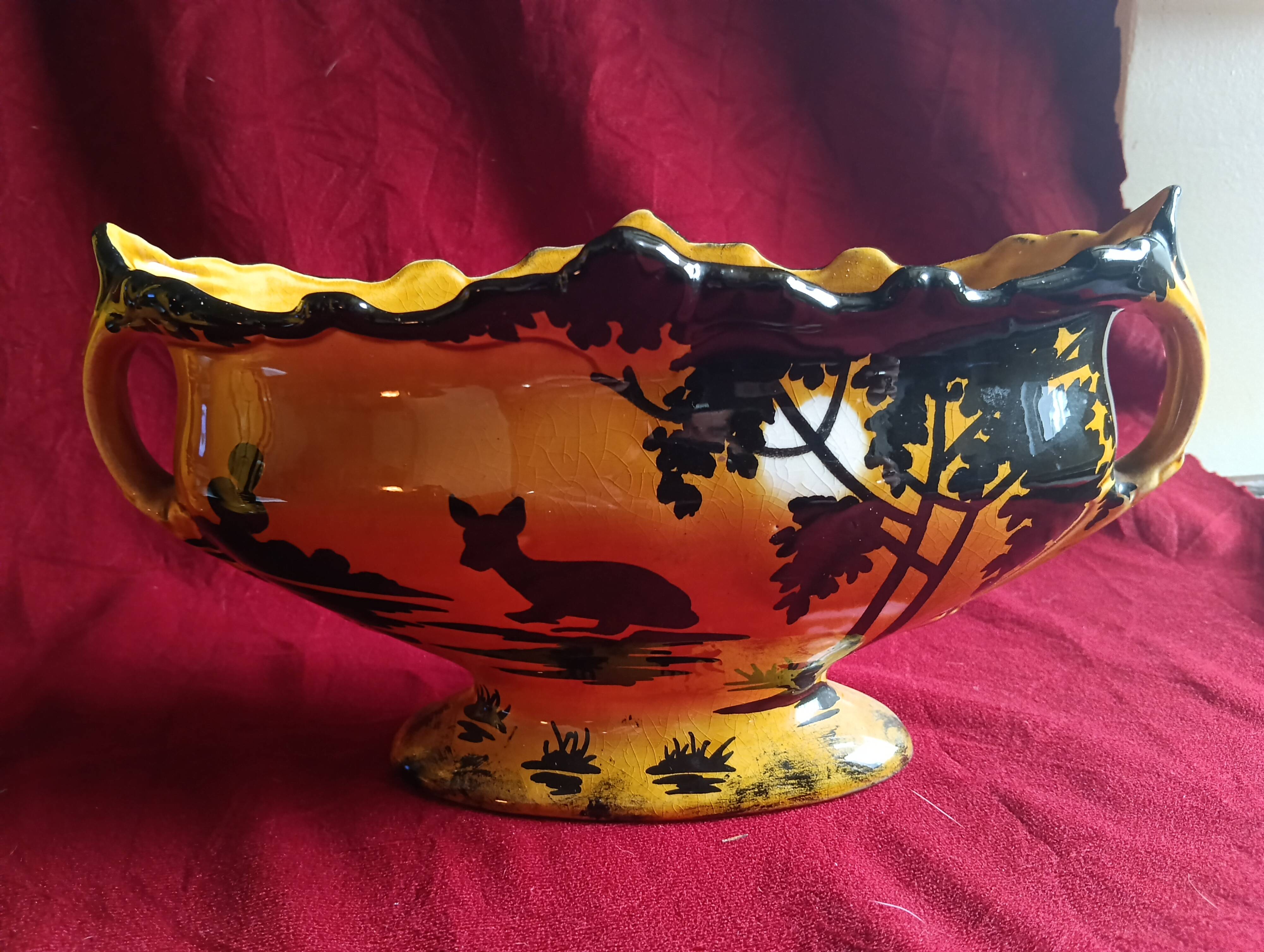 Art deco fireplace set in orchies faience (3 pieces)
