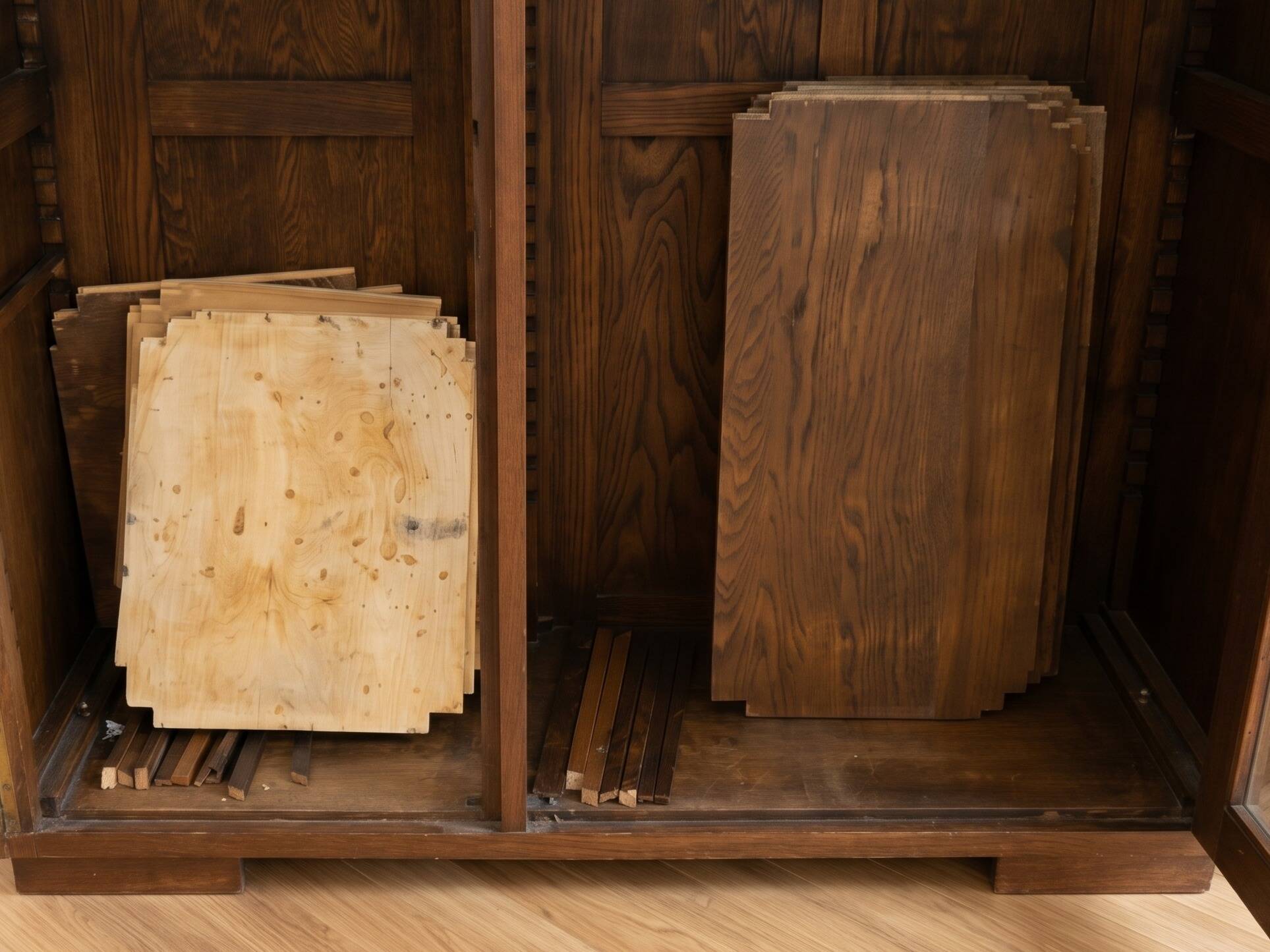 Antique Art Deco display cabinet in wood and walnut veneer.