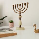Vintage Hebrew Menorah Candlestick in Solid Brass and Onyx from the 60s