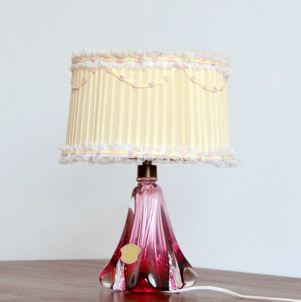 Crystal Table Lamp Val St-Lambert Belgium Vintage 1960s