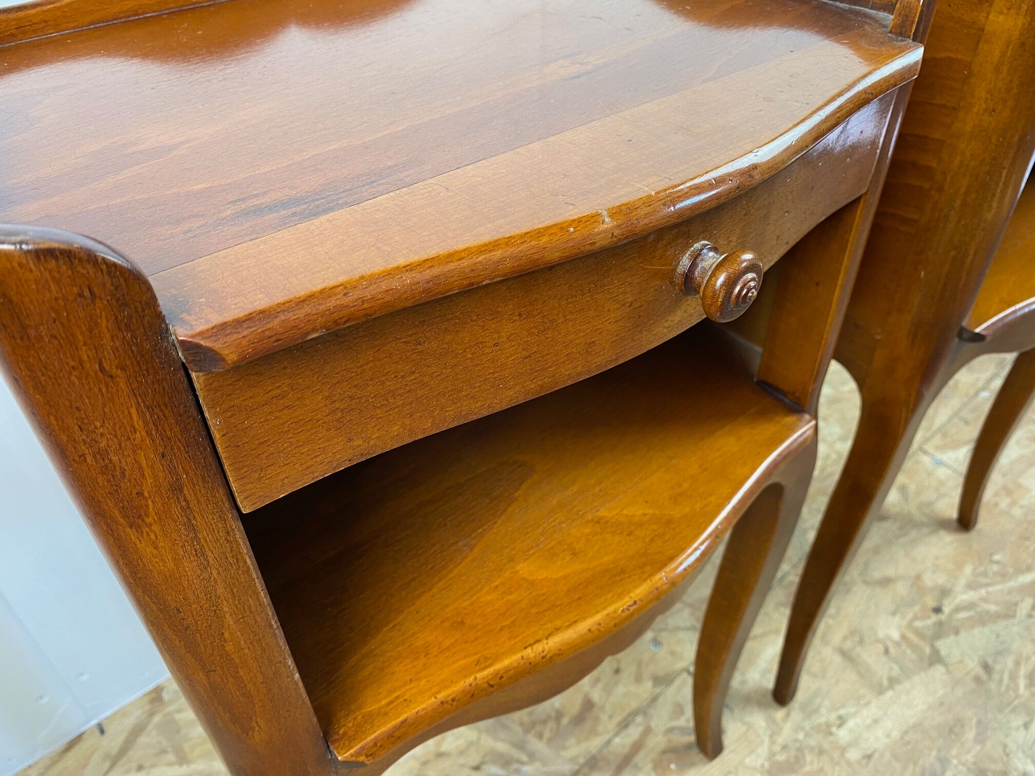 Pair of cherry wood bedside tables with 1 drawer Louis XV style