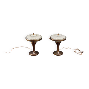 Rare pair of bedside lamps in curved glass attributed to Pietro Chiesa. Ita