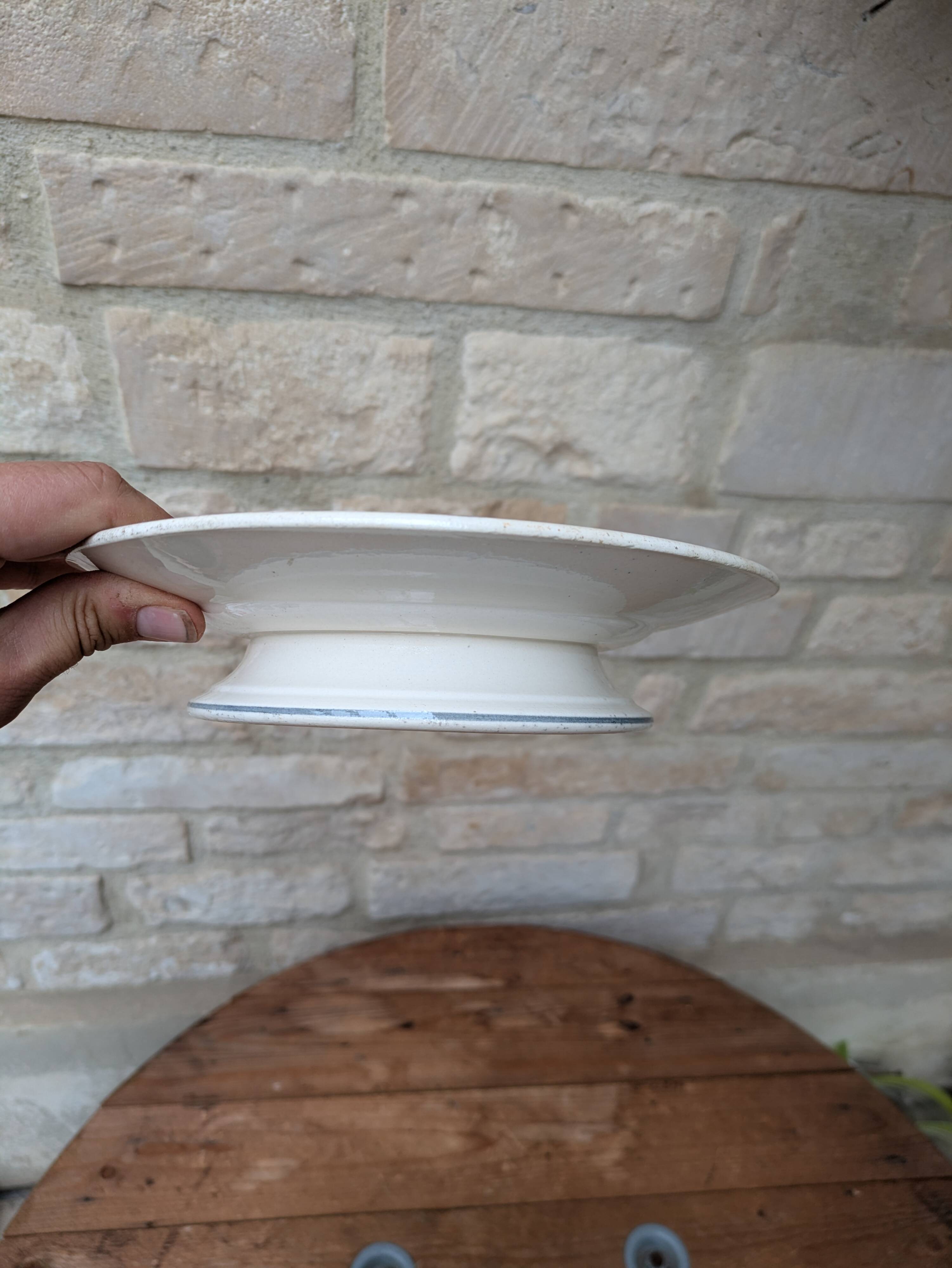 Old plate on pedestal serving dish Longwy Moselle model