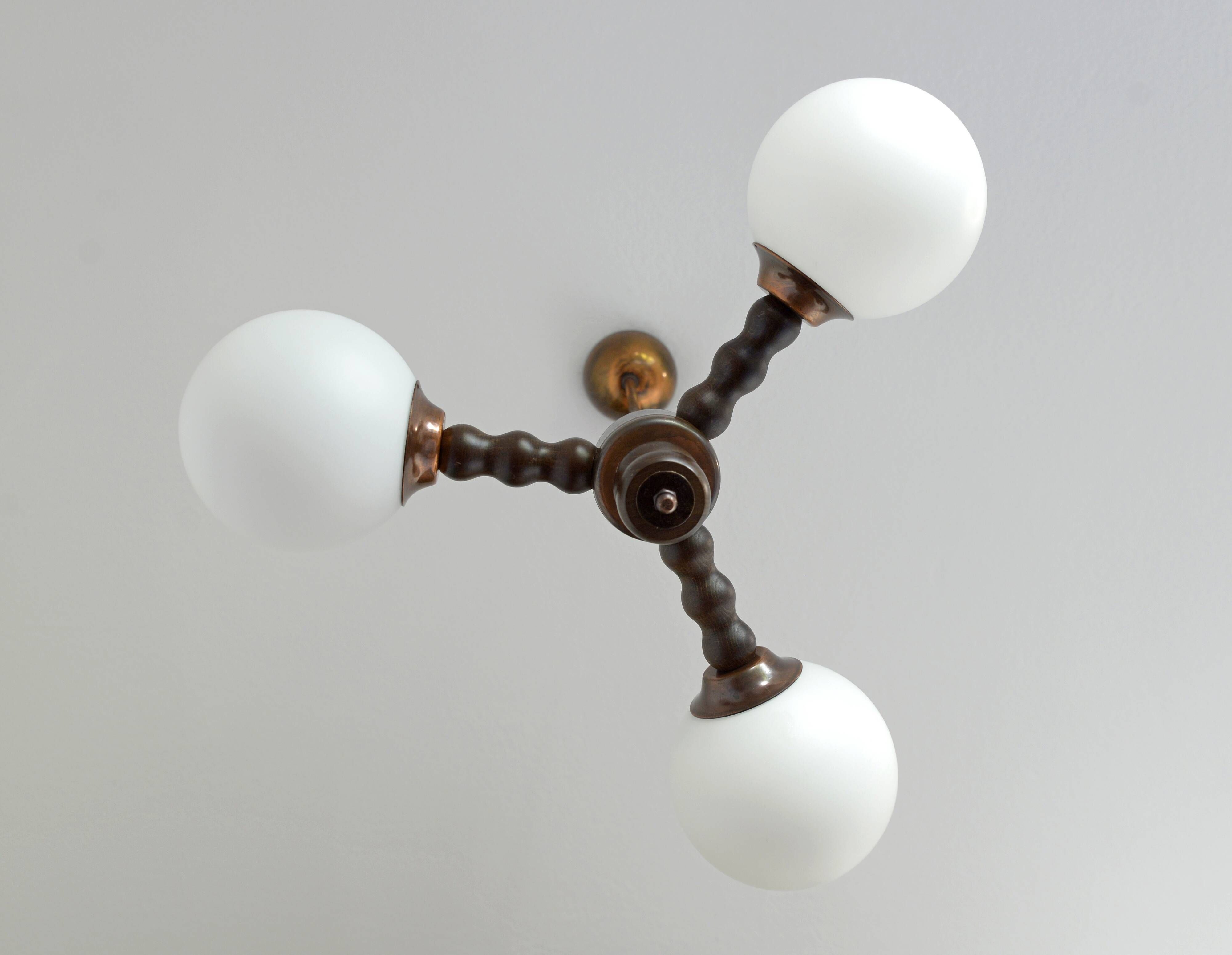 Wooden Sputnik Chandelier Vintage Pendant Lamp Rustic Hanging Light 1970's