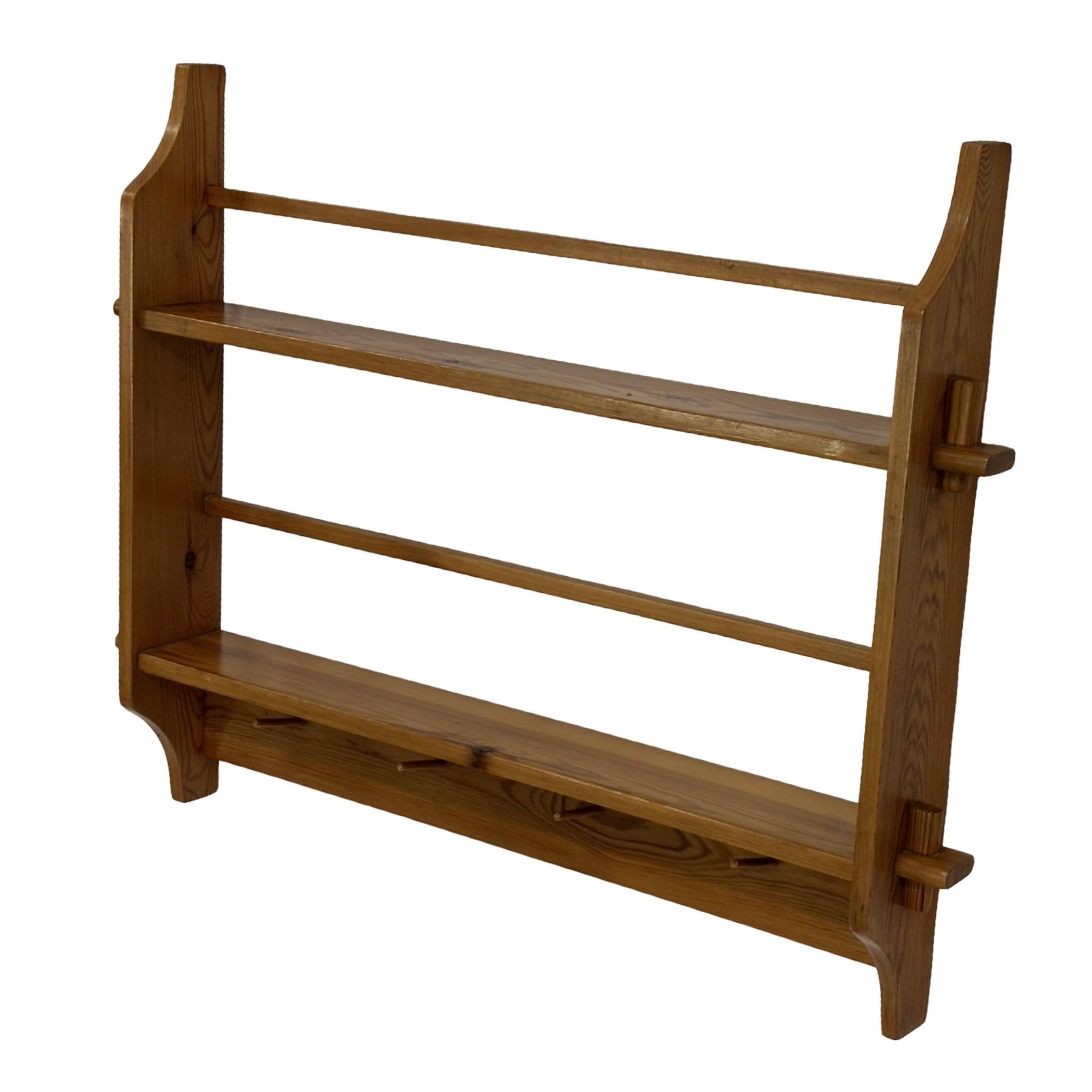 Vintage wooden wall shelve rack bookshelf in pinewood minimalist design