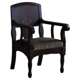 Hand-carved oak and velvet armchair, Danish furniture maker, Art Nouveau, 1939