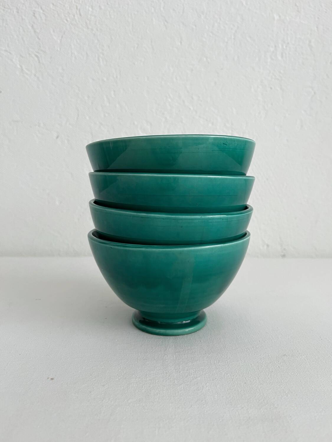 4 antique vintage green ceramic bowls