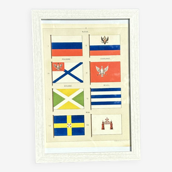 Chromolithograph - framed - 19th century Russian naval pennants and flags