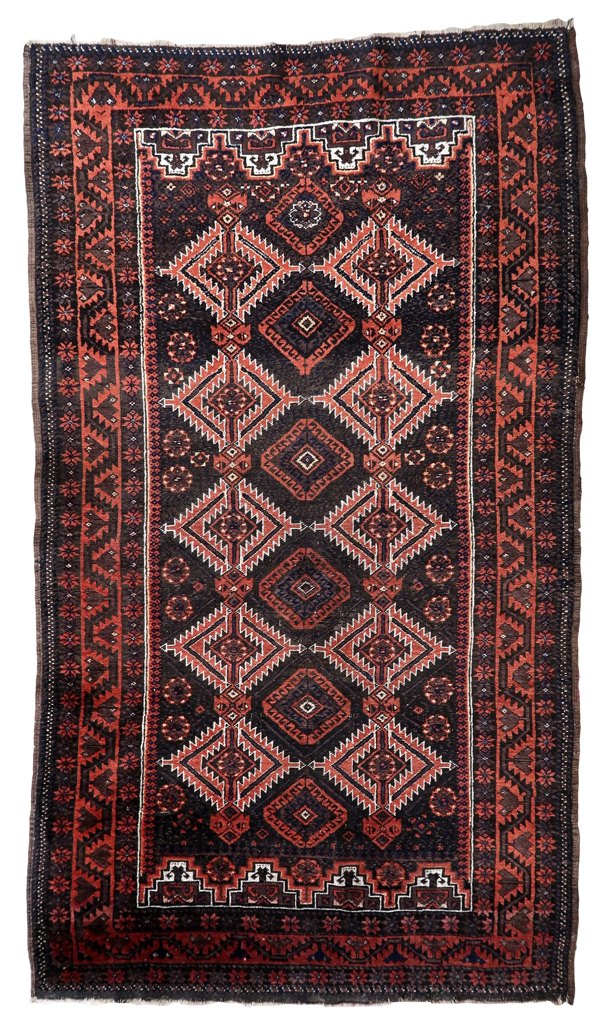 Tapis Baluuch Antique – Laine Tribal – Poil Usé Patiné – 102 x 181 cm