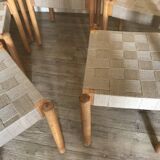Set of 6 vintage brutalist chairs and beech and jute straps