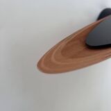 Vintage modernist wall lamp, black lacquered metal and wood, France 1980s