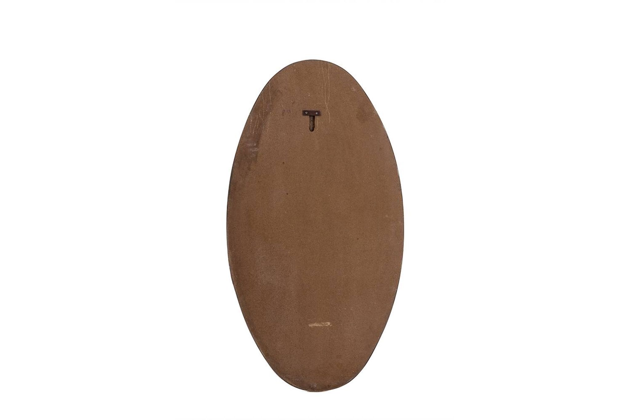 Oval shaped mirror set with a gilded brass rod. 1970s.