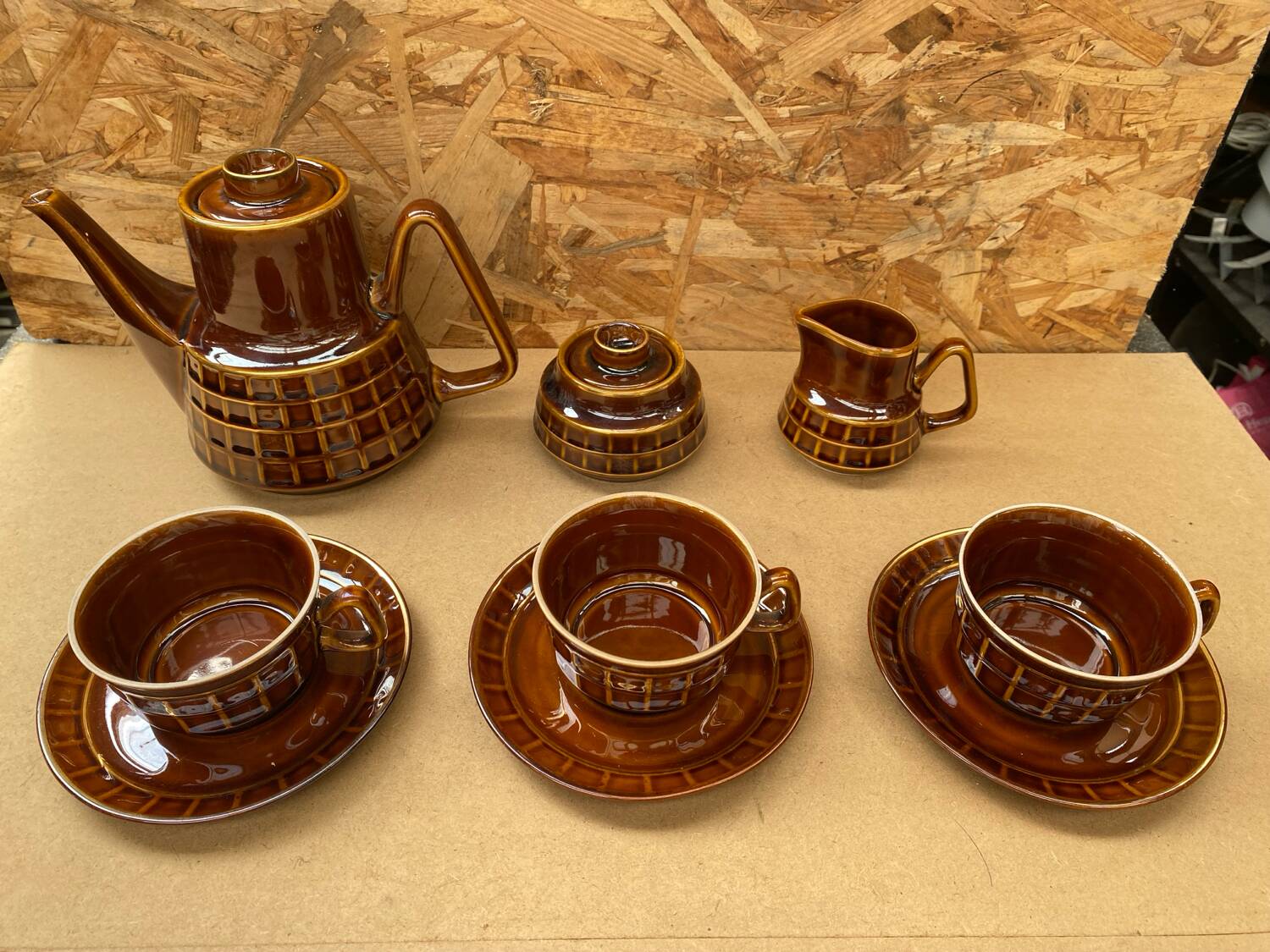 Antique PRUSZKOW Ceramic Brown & Gold Vintage Tea Service #B279
