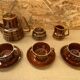 Antique PRUSZKOW Ceramic Brown & Gold Vintage Tea Service #B279