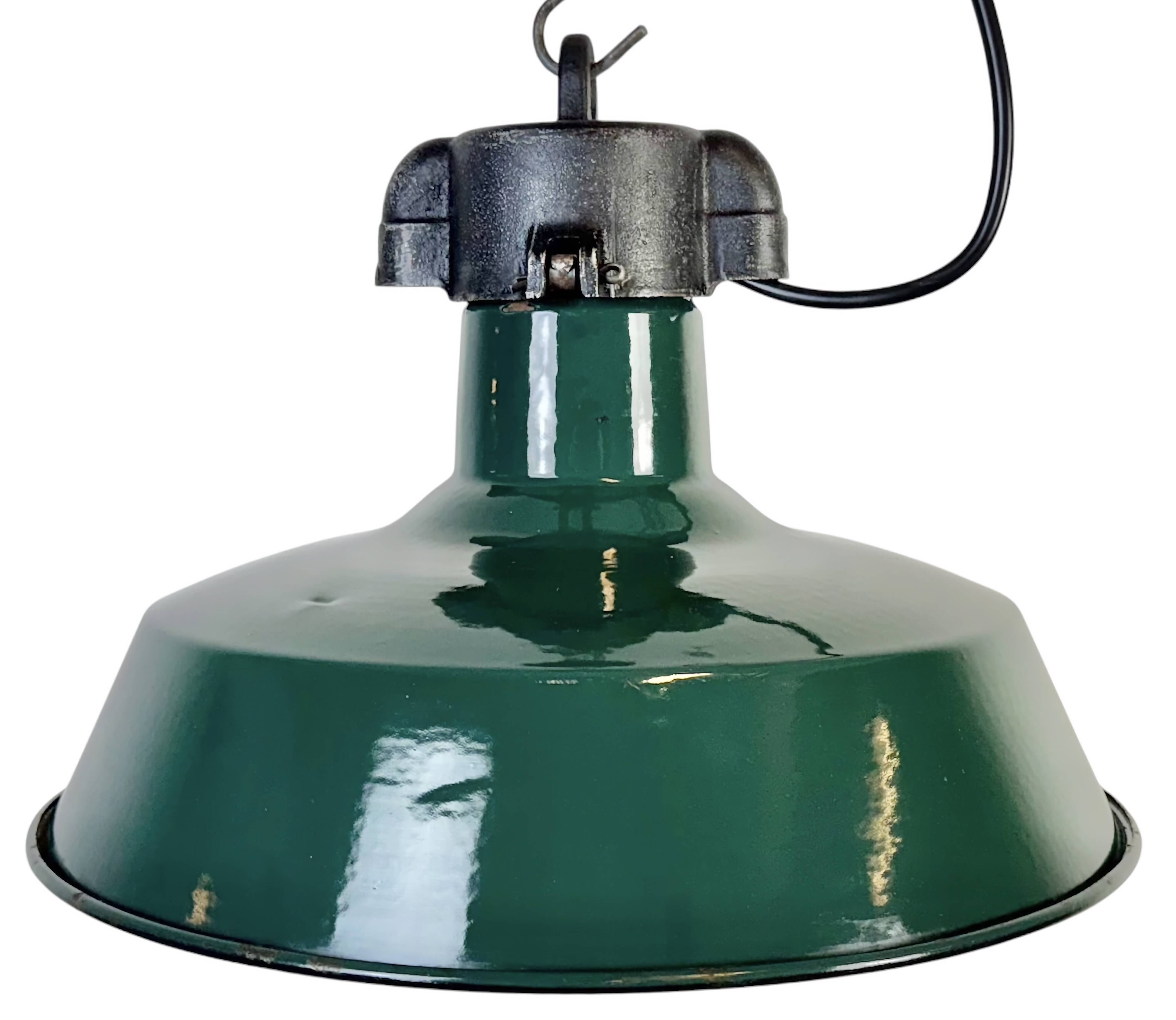 Industrial French Dark Green Enamel Factory Pendant Lamp, 1960s