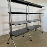 Large tubular bookcase shelves design from the 80s metal and wood vintage bauhaus style