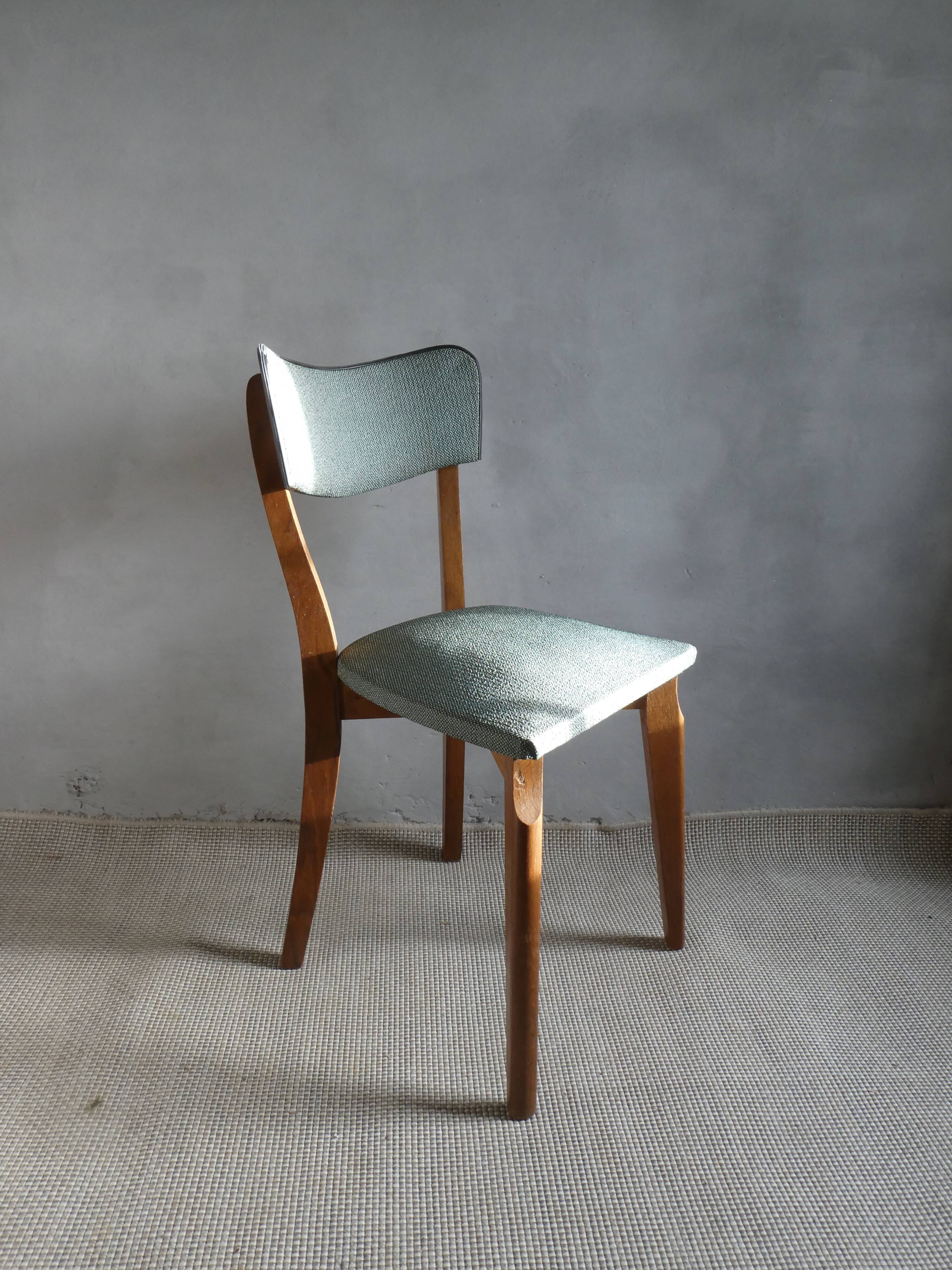 1950s bistro chair, in wood and green skai