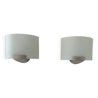 Pair of vintage wall lights, metal and frosted glass, France, 1970