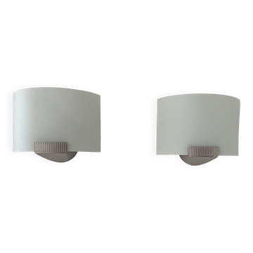 Paire d’appliques vintage, métal et verre sablé, France, 1970