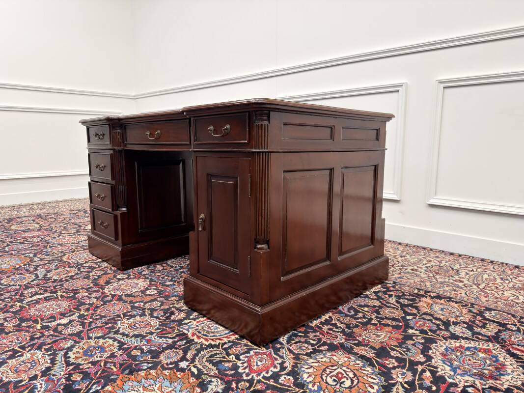 Classic English Partner Desk Green Leather