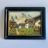 Alpine Village Antique oil painting