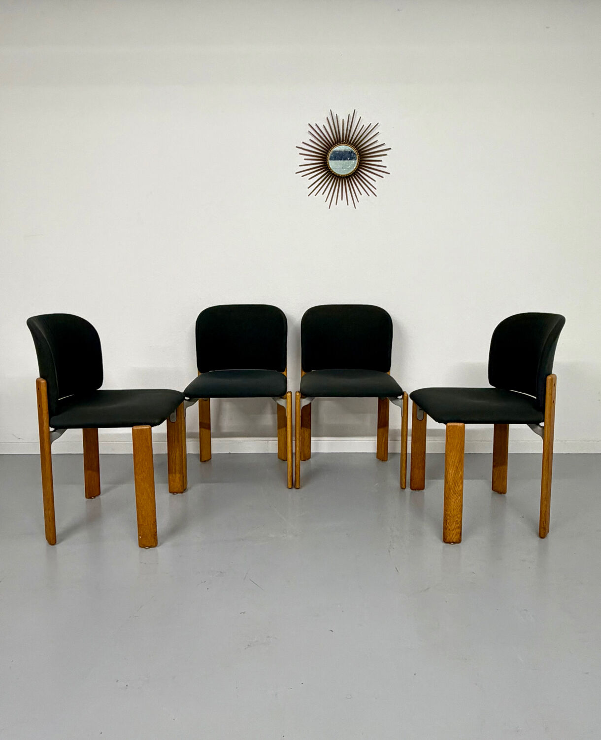 4 wooden and fabric chairs designed by Bruno Rey for Dietiker, vintage 70s