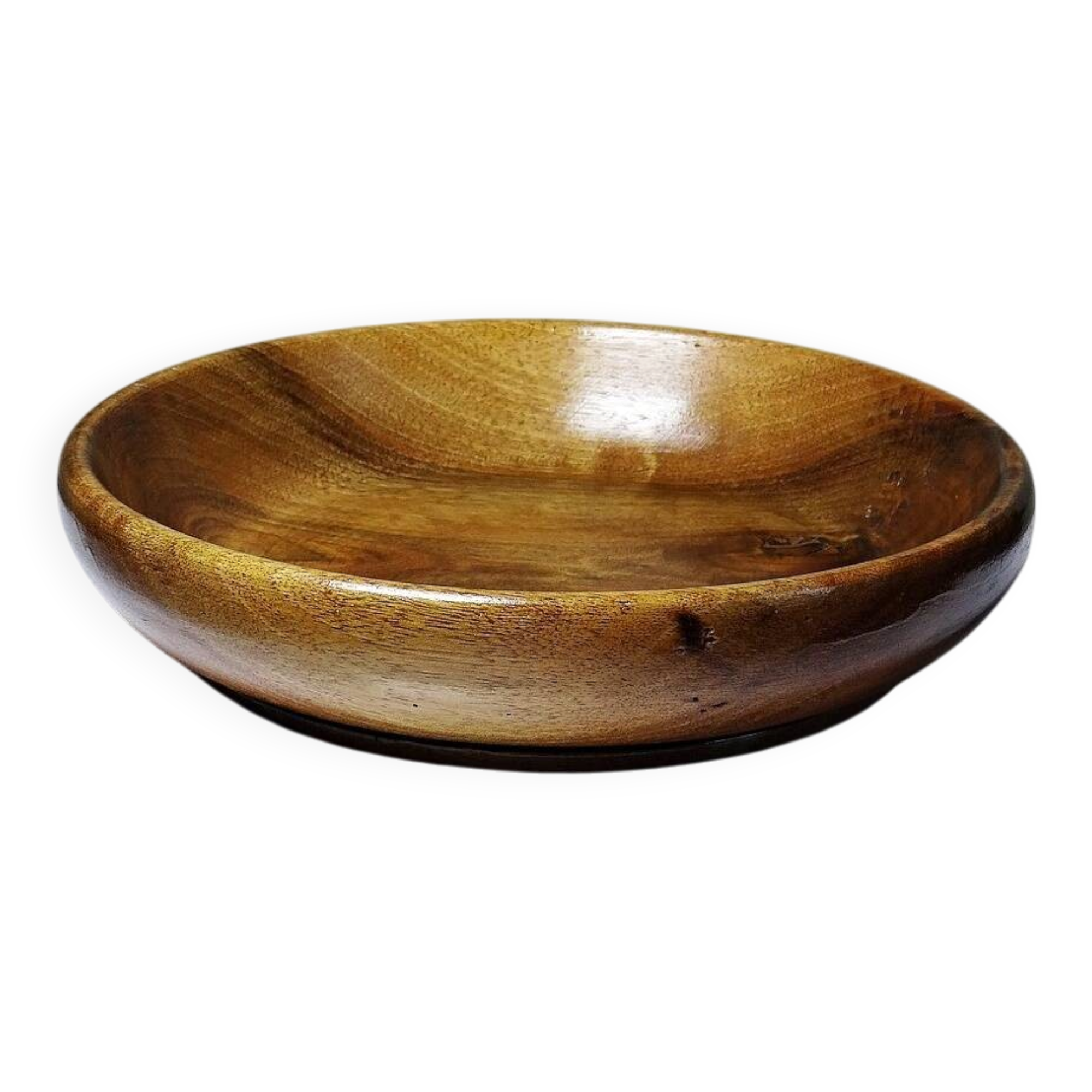 Teak or acacia wood bowl, vintage craftsmanship from the 70s to 2000s.
