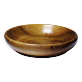 Teak or acacia wood bowl, vintage craftsmanship from the 70s to 2000s.