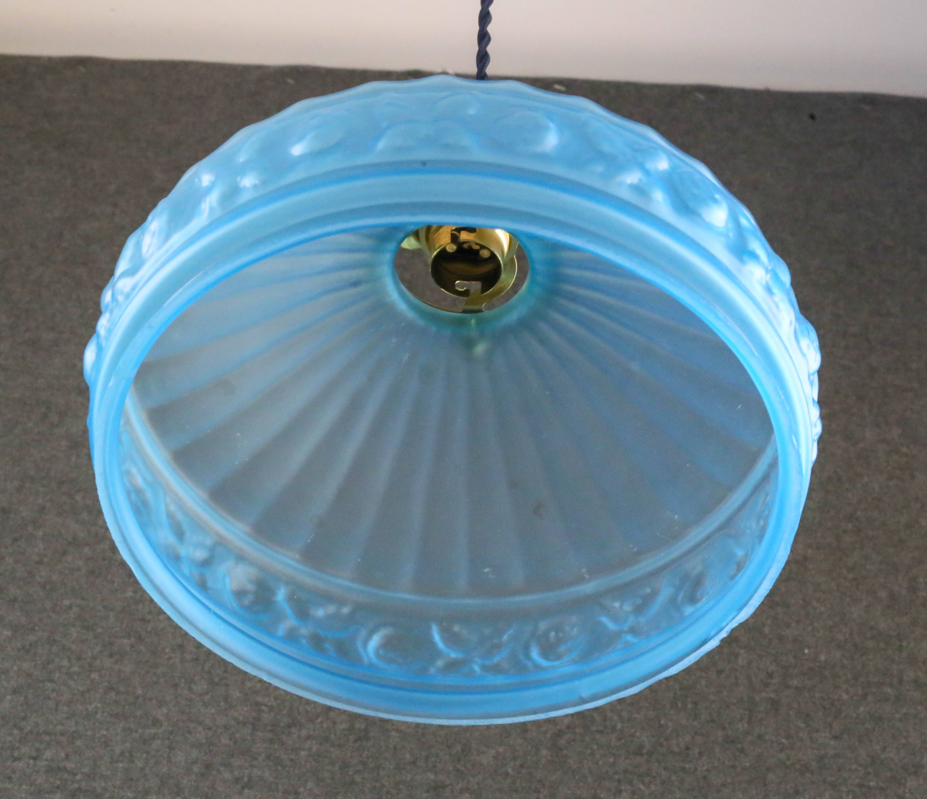 Old pendant lamp in blue translucent glass - circa 1930 - delivered with