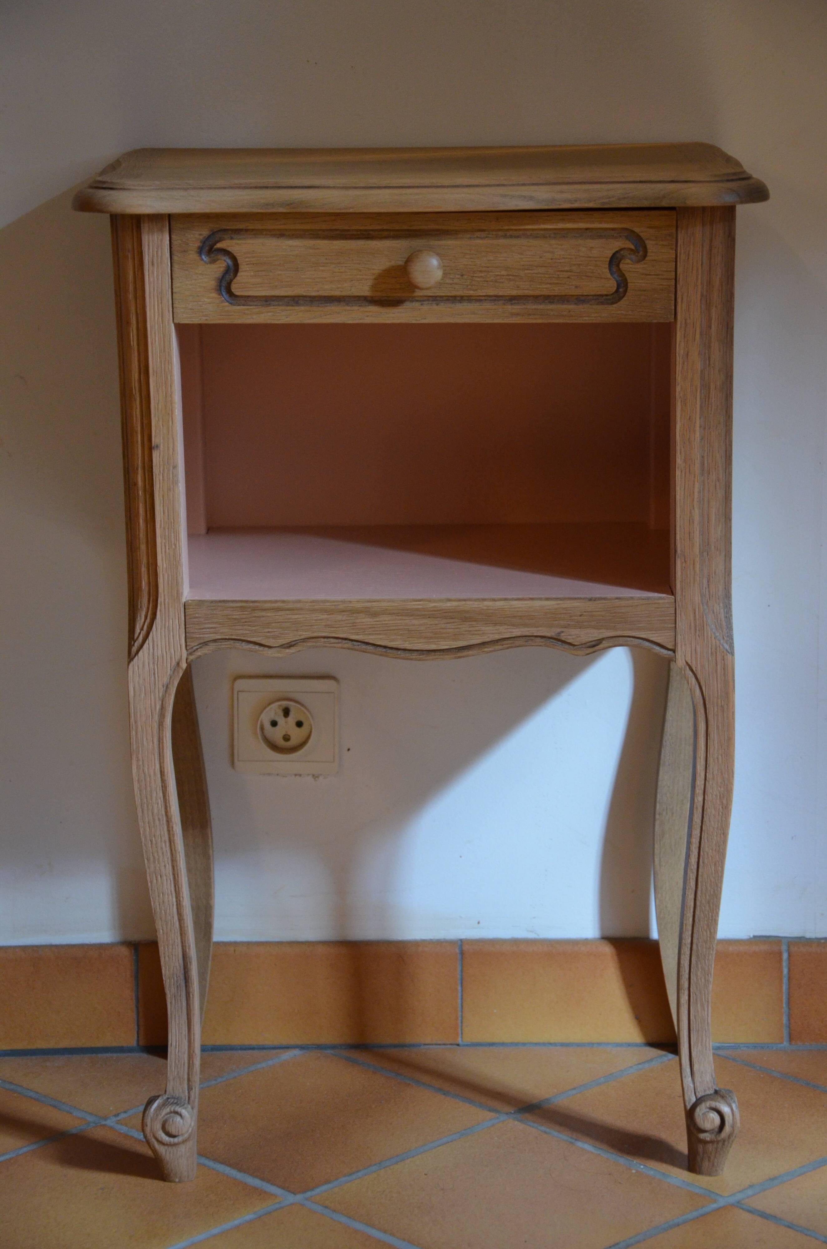 Wood and pink bedside table