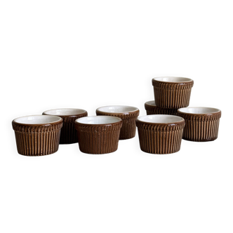 8 antique ceramic ramekins, brown finish